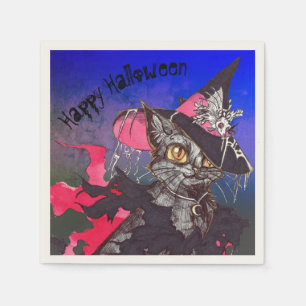 Serviette En Papier Chat de sorcière Halloween heureux