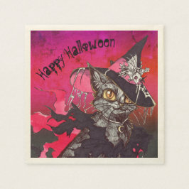 Serviette En Papier Chat de sorcière Halloween heureux