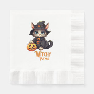 Serviette En Papier Chat d'Halloween aux pattes ensorcelées