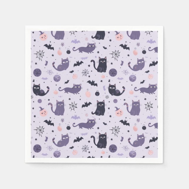 Serviette En Papier Chat d'Halloween mignonne violet (Devant)