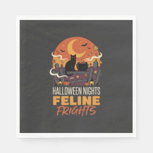 Serviette En Papier Chat d'Halloween sous la lune magique