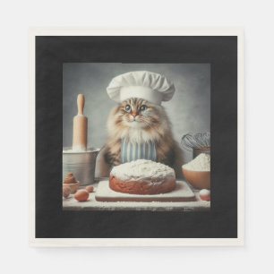 Serviette En Papier Chat duveteux faisant un gâteau