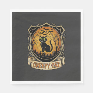 Serviette En Papier Chat effrayant Halloween Chauve-souris de cimetièr
