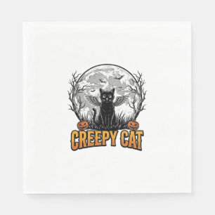 Serviette En Papier Chat effrayant Halloween Dessin de gravure vintage