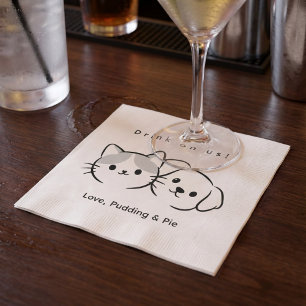 Serviette En Papier Chat et Chien Mignons Ligne d'Art "C'est Nous Qui
