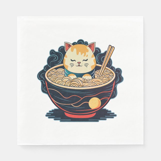 Serviette En Papier Chat et ramen (Devant)