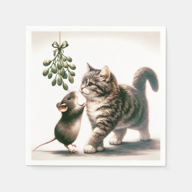 Serviette En Papier Chat et souris avec souris (Devant)