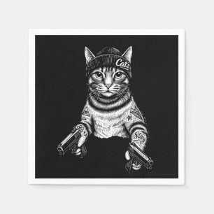 Serviette En Papier Chat Gangster Tatoué Art   Kitty Streetwear Cool