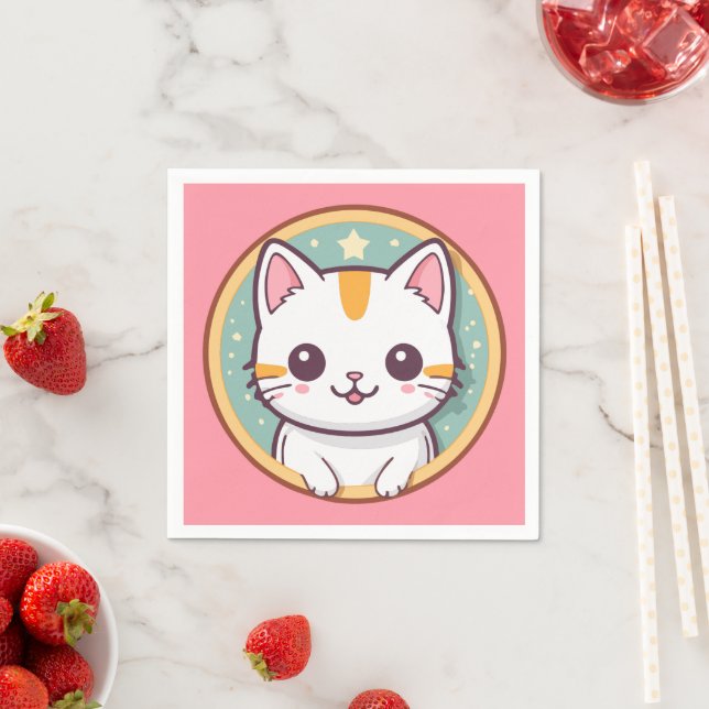 Serviette En Papier Chat japonais mignon Kawaii Kitten (En situation)