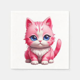 Serviette En Papier Chat Kitty Rose Cute