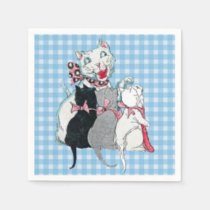 Serviette En Papier Chat mère vintage Trois chatons Vaches roses