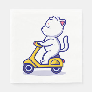 Serviette En Papier chat mignon qui fait de la trottinette icône de de
