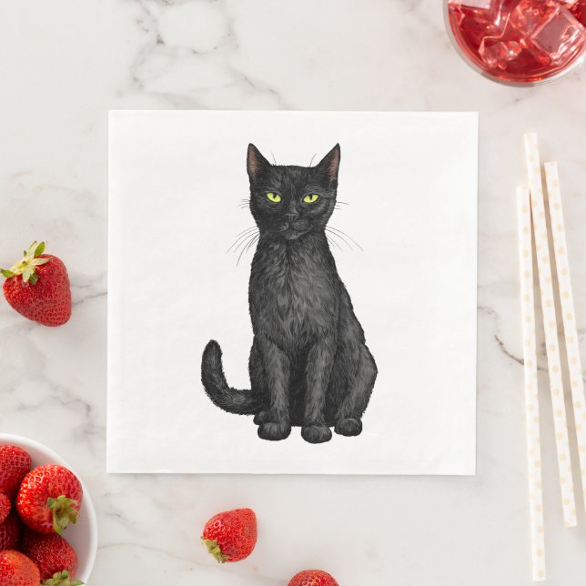 Serviette En Papier chat noir (En situation)