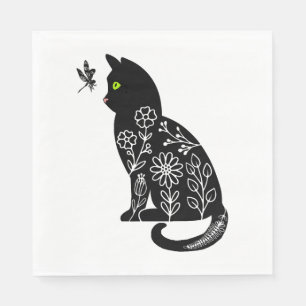 Serviette En Papier Chat noir aux yeux verts