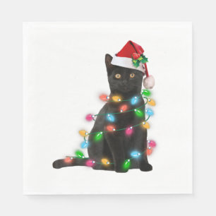 Serviette En Papier Chat Noir Avec Feu De Noël