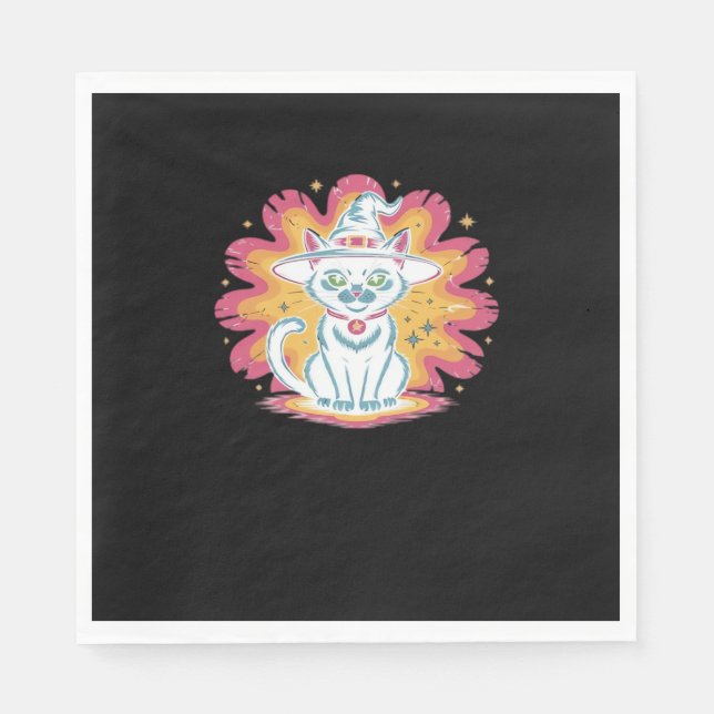 Serviette En Papier Chat noir avec fleur psychédélique T-Shir surdimen (Devant)