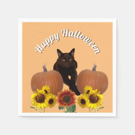 Serviette En Papier Chat noir avec pattes croisées Citrouille Hallowee