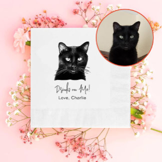 Serviette En Papier Chat Noir Boisson Personnalisée Sur Moi