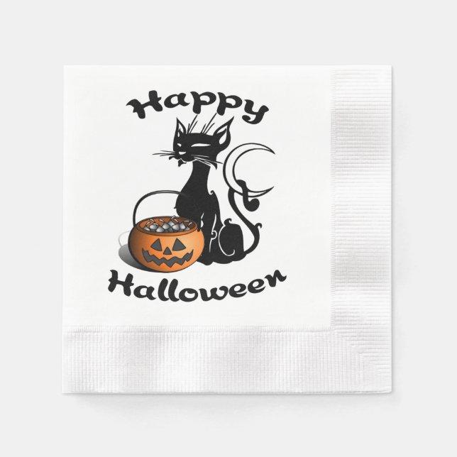 Serviette En Papier Chat noir d'Halloween (Devant)