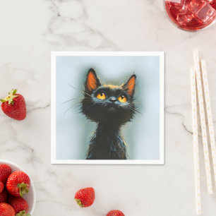 Serviette En Papier Chat noir enchanté