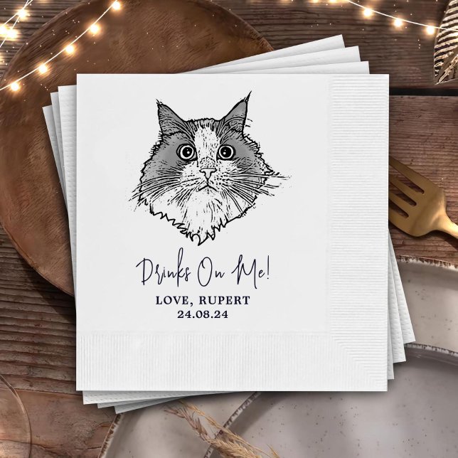 Serviette En Papier Chat noir et blanc Mariage personnalisé serviettes (Créateur téléchargé)