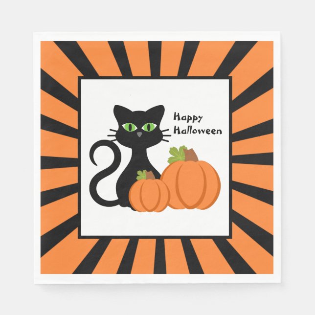 Serviette En Papier Chat noir et Citrouille heureux Halloween (Devant)