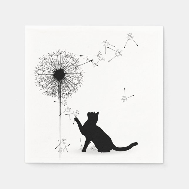 Serviette En Papier Chat noir et Dandelion (Devant)