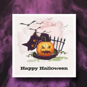 Serviette En Papier Chat noir et Jack o' Lantern Halloween