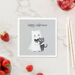 Serviette En Papier Chat noir fantôme mignon Halloween