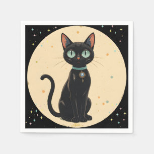 Serviette En Papier Chat noir futuriste atomique Lune