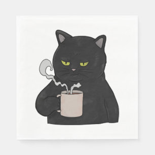 Serviette En Papier Chat Noir Grognon au Café du Matin Maussade