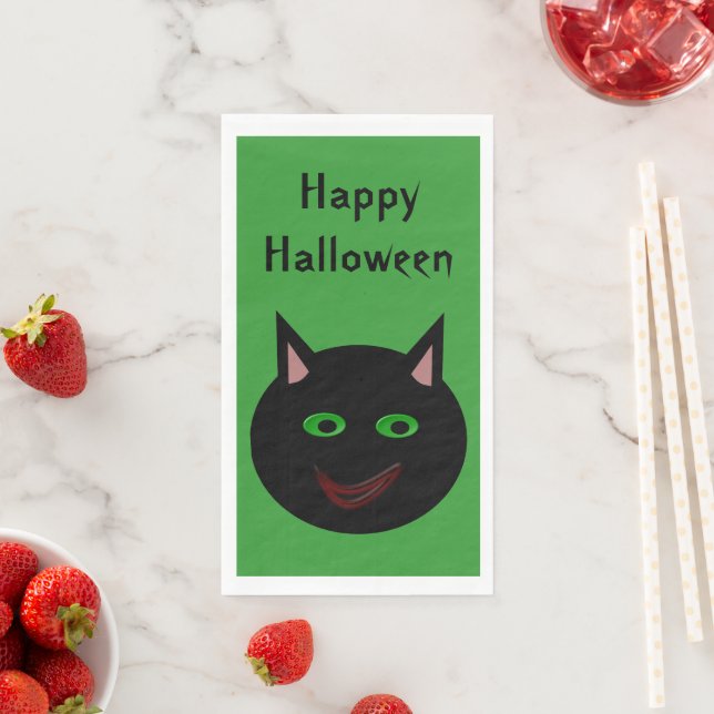 Serviette En Papier Chat noir Halloween personnalisé (En situation)