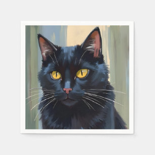 Serviette En Papier Chat Noir Joli Chaton Aquarelle
