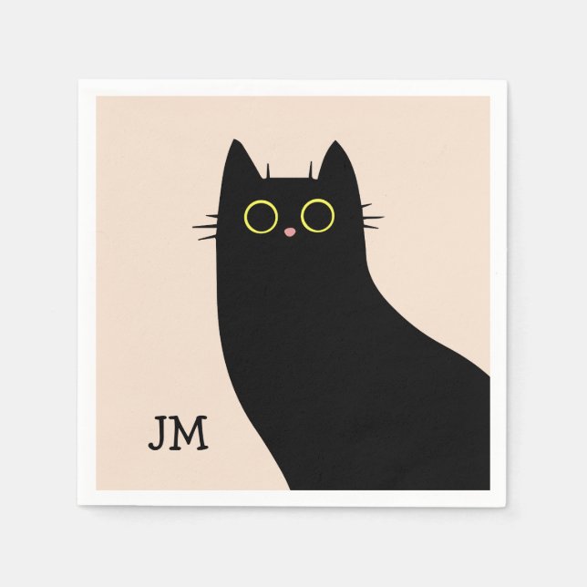Serviette En Papier Chat noir mignon dans le style Mid Century (Devant)