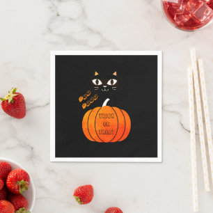 Serviette En Papier Chat noir orange Éffrayant Halloween