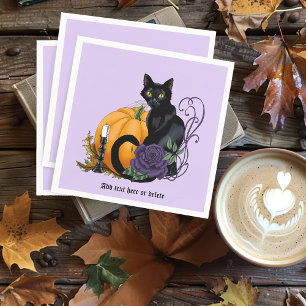 Serviette En Papier Chat Noir Roses Pourpres Citrouille Automne