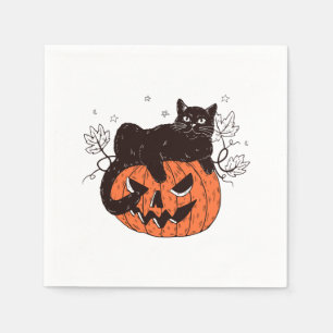 Serviette En Papier Chat noir sur le visage Citrouille Costume d'Hallo