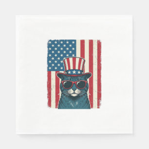 Serviette En Papier Chat Patriotique Drapeau Gravure Vintage Design de