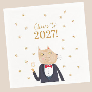 Serviette En Papier Chat porte un toast à la nouvelle année 2027