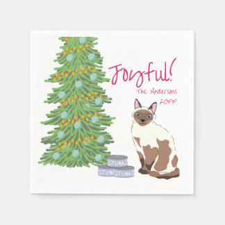 Serviette En Papier Chat siamois mignon avec Tuna Noël Joyeux
