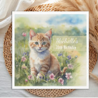 Chat tigré à l'aquarelle Fête champêtre 70e annive