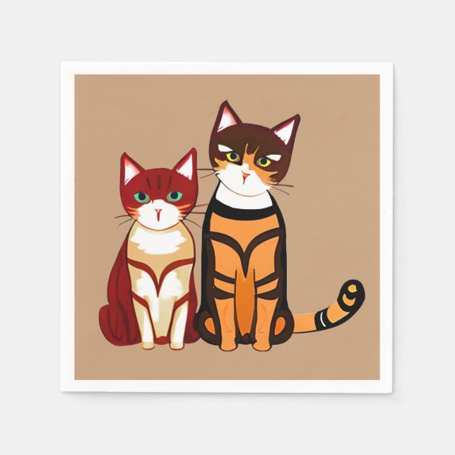 Serviette En Papier Chat tigre rayé et chaton gingembre (Devant)