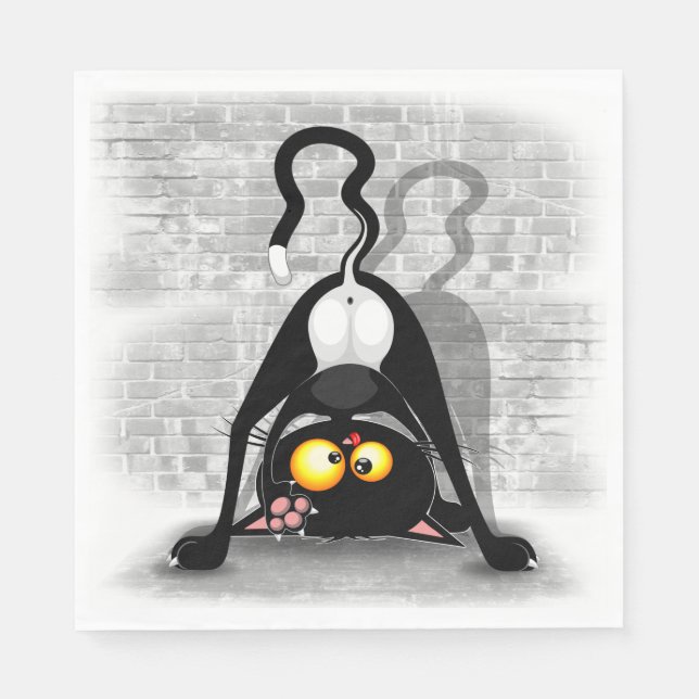 Serviette En Papier Chat Upside Down Funny Cartoon Caractère (Devant)