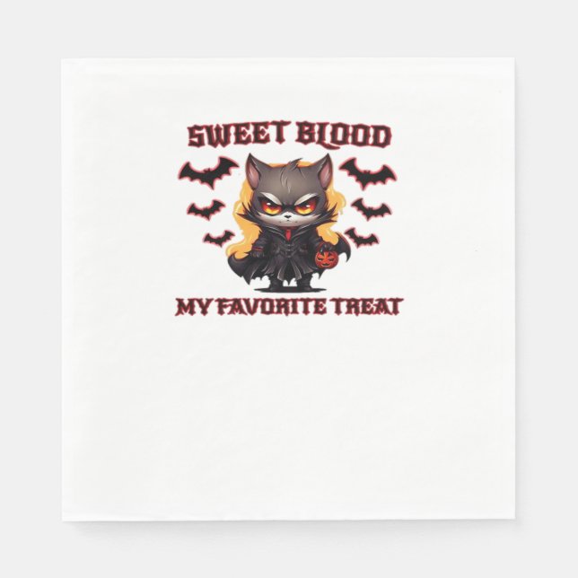 Serviette En Papier Chat Vampire Coléreux Convoite Sang Sucré d'Hallow (Devant)