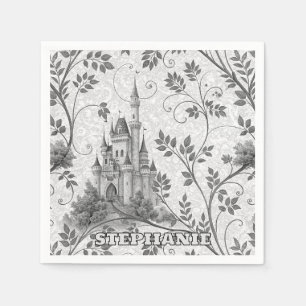 Serviette En Papier Château de la Fairytale en Niveaux de gris avec fr
