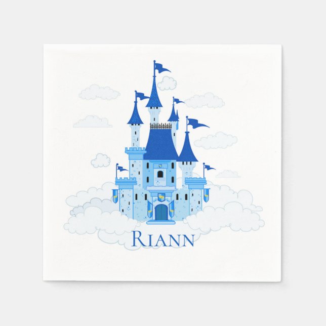 Serviette En Papier Château de Princesse Bleue Personnalisé pour Fille (Devant)