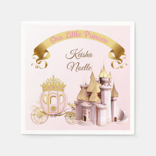 Serviette En Papier Château de Princesse Royale Carrosse Rose Or Fille