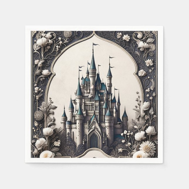 Serviette En Papier Château Floral de Conte de Fées (Devant)