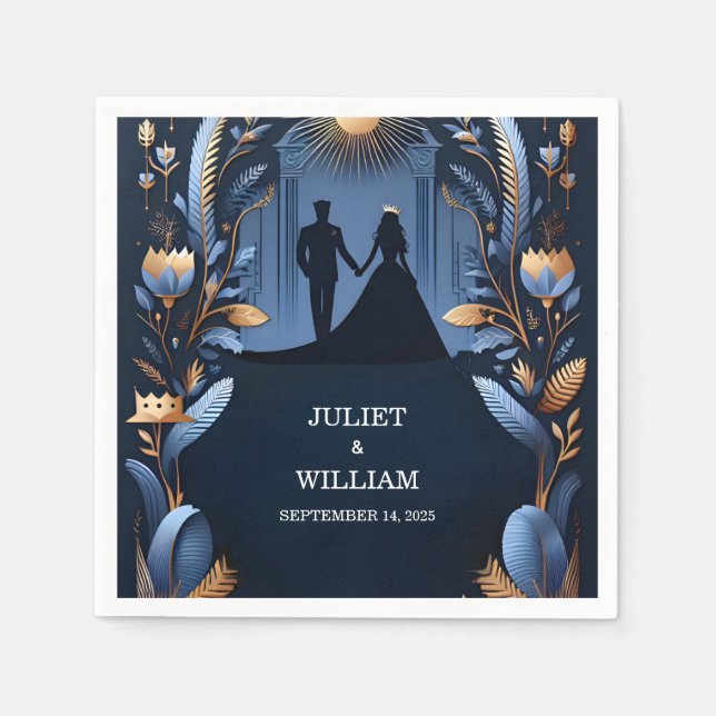 Serviette En Papier Château Luxueux Fuchsia Crown Royal Blue Mariage (Devant)