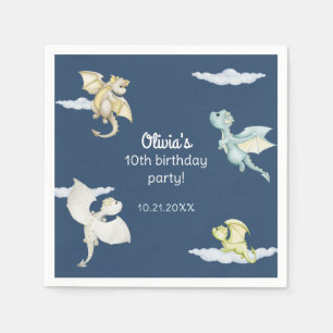 Serviette En Papier Château Magique Cute Dragons Enfants Bleu Annivers